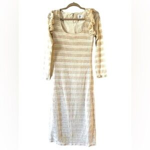 dRA Anthropologie Cream Lace Sheer Ruffle Sleeved Maxi. Size Small